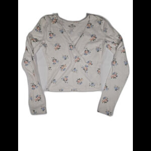 Hollister White Floral Long Sleeve Small Baby Tee V-Neck